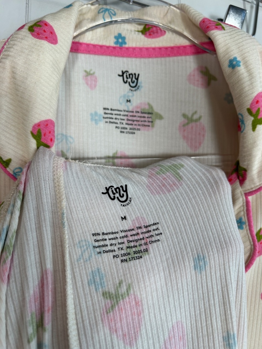 Tiny Talulah size M pajama set strawberry bow print beige bamboo long sleeve - Picture 11 of 11
